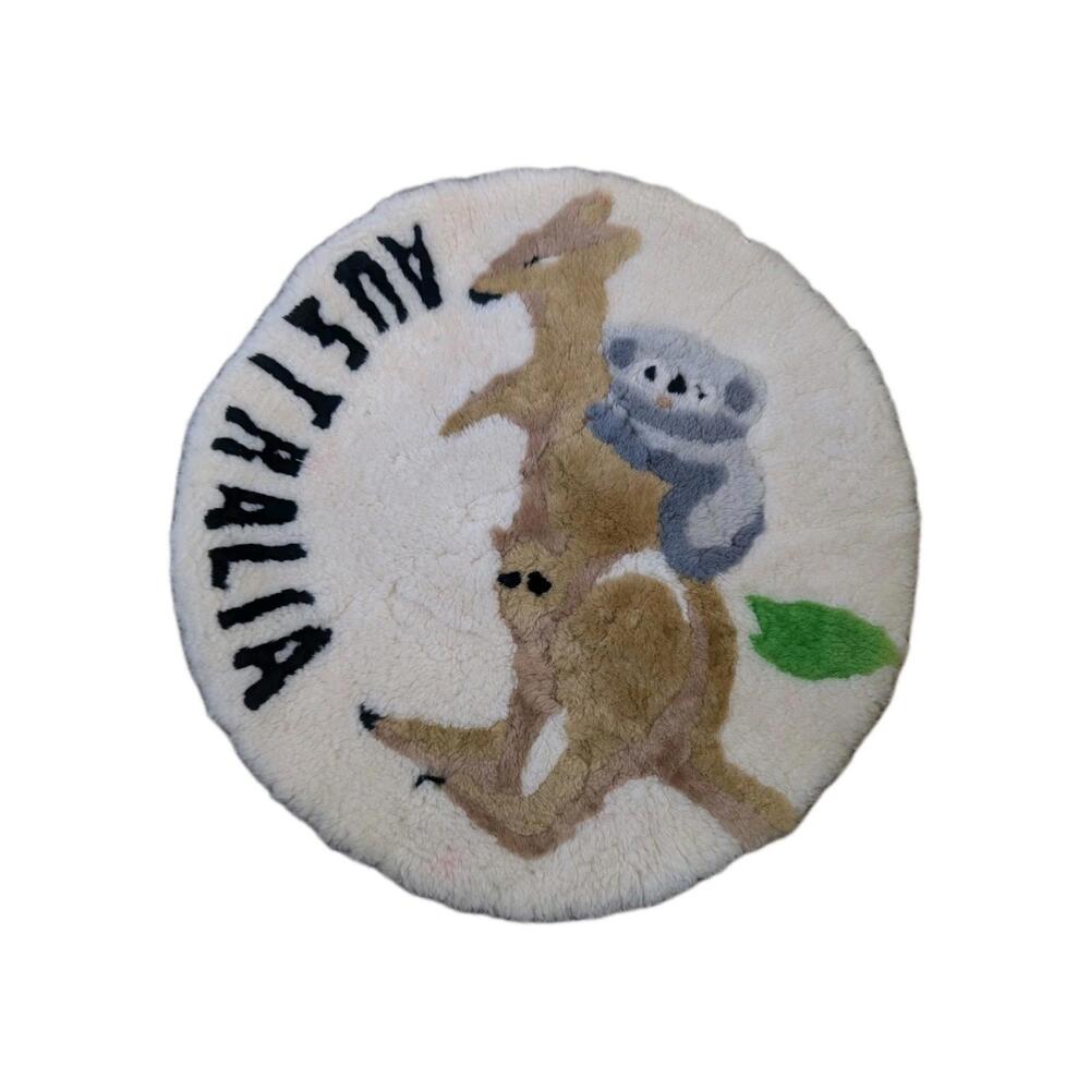VTG Australia Sheepskin Rug  20" Round Kangaroo‎ & Koala
